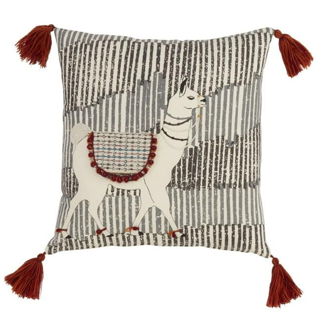 SARO 435.M18S Coussin Carré 18 Po. Rempli de Duvet avec Franges Design Llama - Multicolore