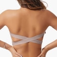 thumbnail image 4 of VISALY Women Plus Size Strapless Bandeau Bra Anti Slip Strapless Crisscross Back Bralettes Side Hook Closure Tube Bra Non Slip Cross Back Padded Seamless Seamless Stretch Wrap Tube Brassiere Khaki S, 4 of 7
