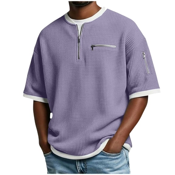 Akiihool Oversized Tee Men Men's T Shirts Short Sleeve Casual V Neck T-Shirt Soft Notch Neck Tee Classic Plain Shirts(Purple,L)