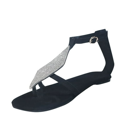 

Fesfesfes Summer Slandals for Women Summer Sandals Flat Open Toe Rhinestone Comfy Casual Beach Shoes