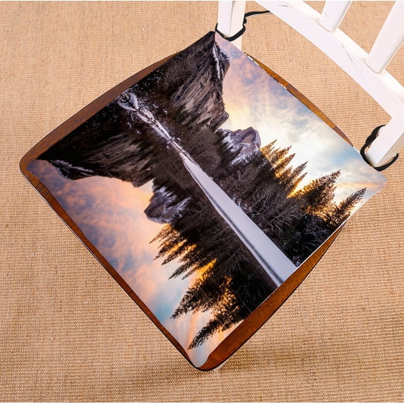 PHFZK Sunset Landscape Chair Pad, Reflection of Half Dome at Yosemite National Park Scenery Seat Cushion Chair Cushion Floor Cushion Two Sides Size 16x16 inches