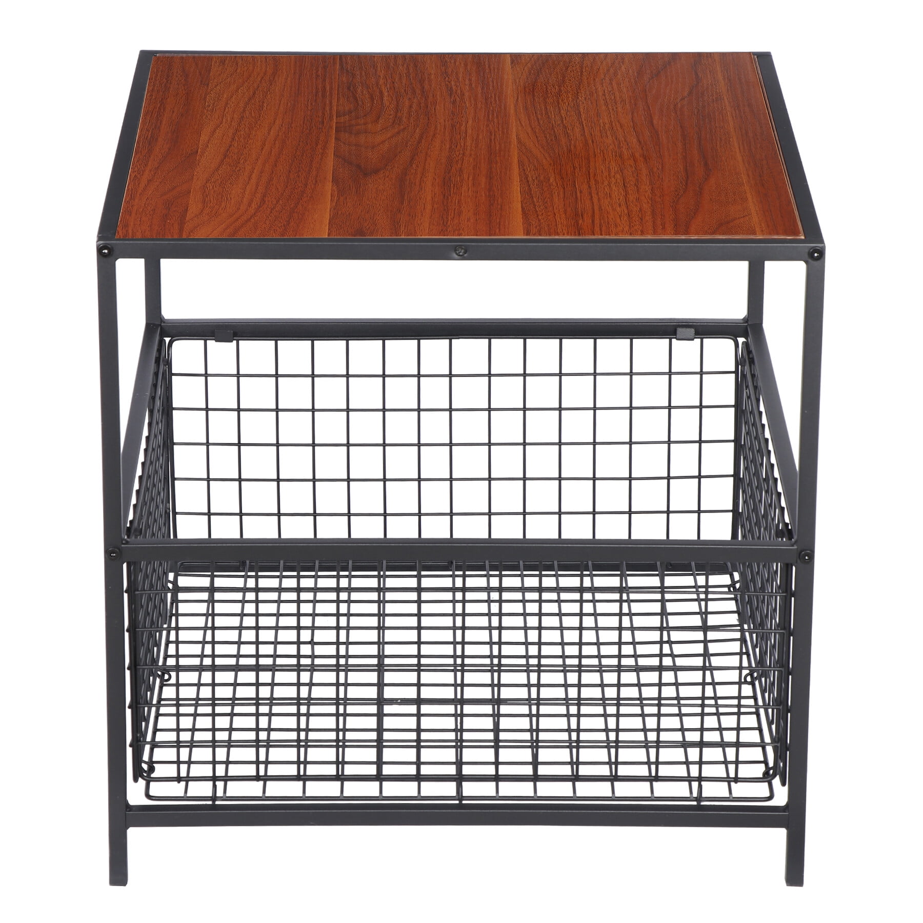 HomGarden 20'' Small Square End Table Coffee Table Sofa Side Table W/Wire Storage Basket, Red Mahogany