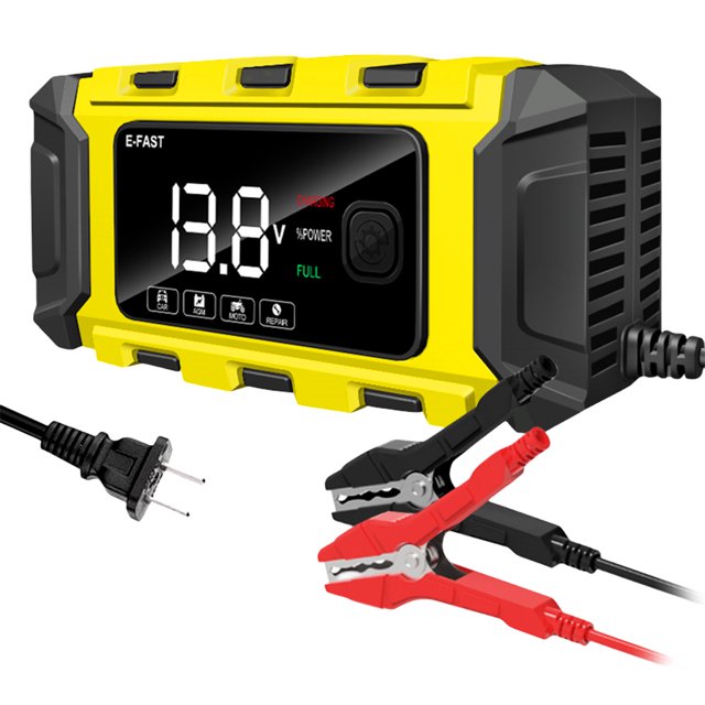 Cargador De Batería Inteligente Cargador de pulso de batería de 12 V 6 A Mantenedor de batería digital automático (Amarillo EE. UU.)