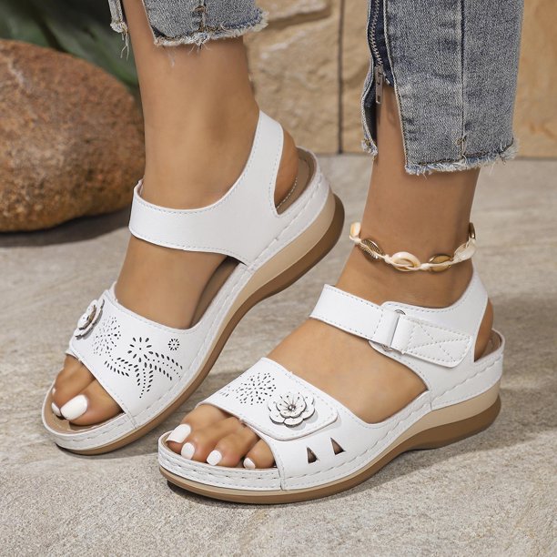 MKLEKYY Sandalias para Mujer Sandalias de Tacón Bajo de Cuero de Moda de Verano para Mujer Zapatos Cómodos Con Temperamento