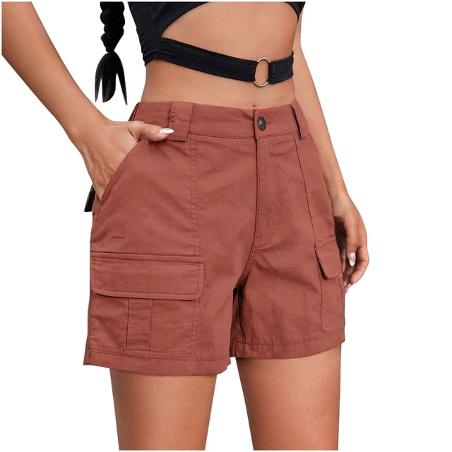 aidice Cargo Shorts for Women Summer Elastic Waisted Ruched Button Loose Outdoor Hiking Workout Shorts