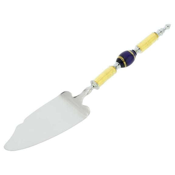 GlassOfVenice Italian Murano Glass Cake Server - Gold Blue Stripes