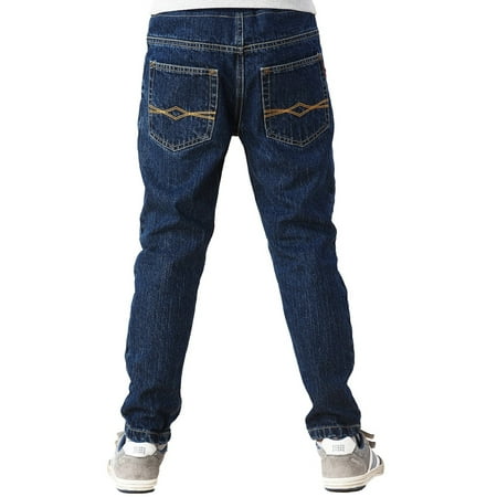 Leo&Lily Big Boys' Kids' Husky Rib Waist Stretch Denim Navy Jeans Pants