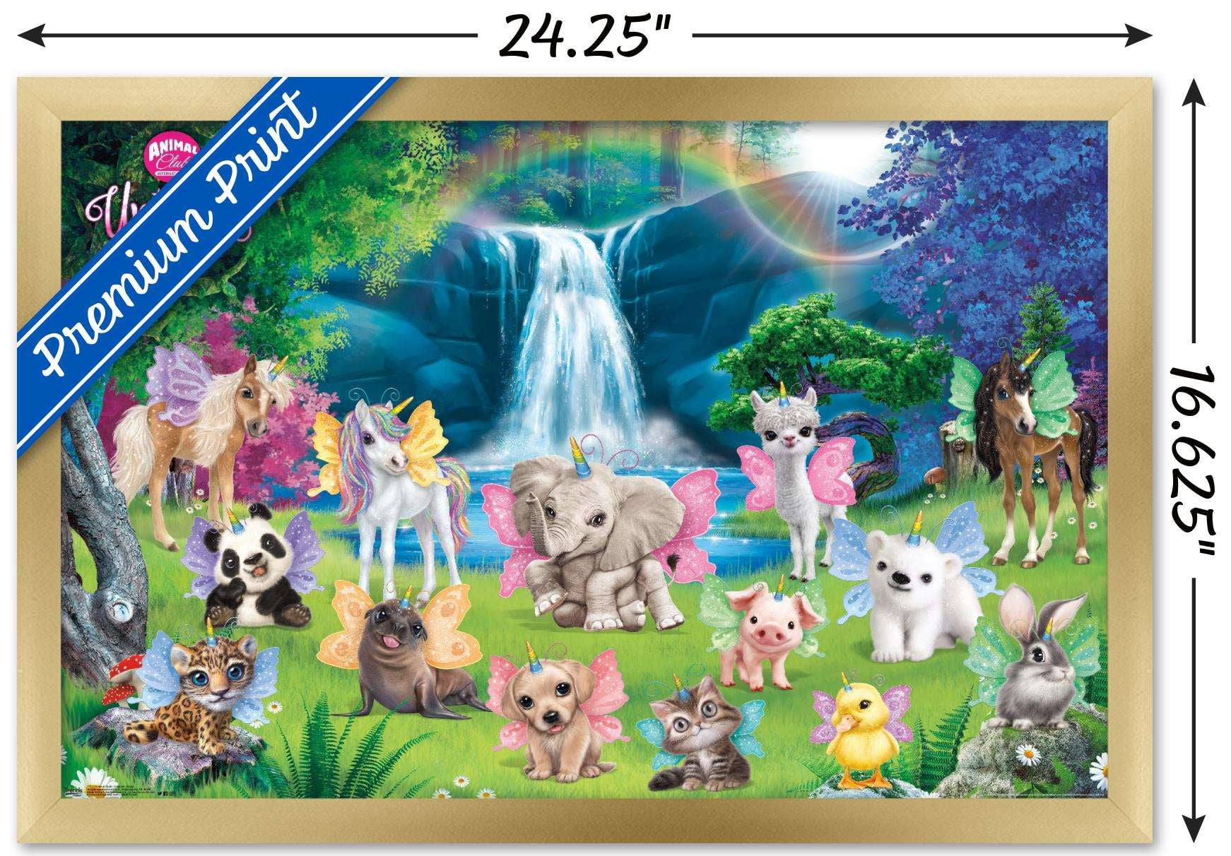 Animal Club - Unicorn Group Wall Poster, 14.725" x 22.375", Framed