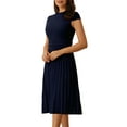 thumbnail image 4 of Unique Bargains Women's Pleated Mock Neck Cap Sleeve Belted A-Line Dresses, 4 of 6
