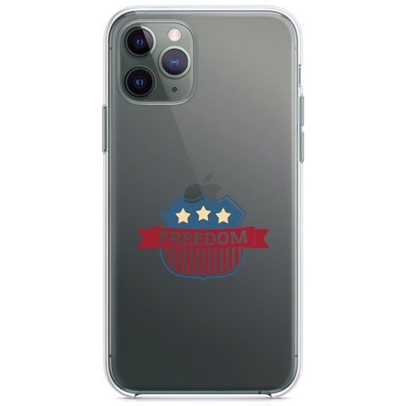 DistinctInk Clear Shockproof Hybrid Case for iPhone 13 (6.1" Screen) - TPU Bumper Acrylic Back Tempered Glass Screen Protector - USA Freedom Badge Red White & Blue