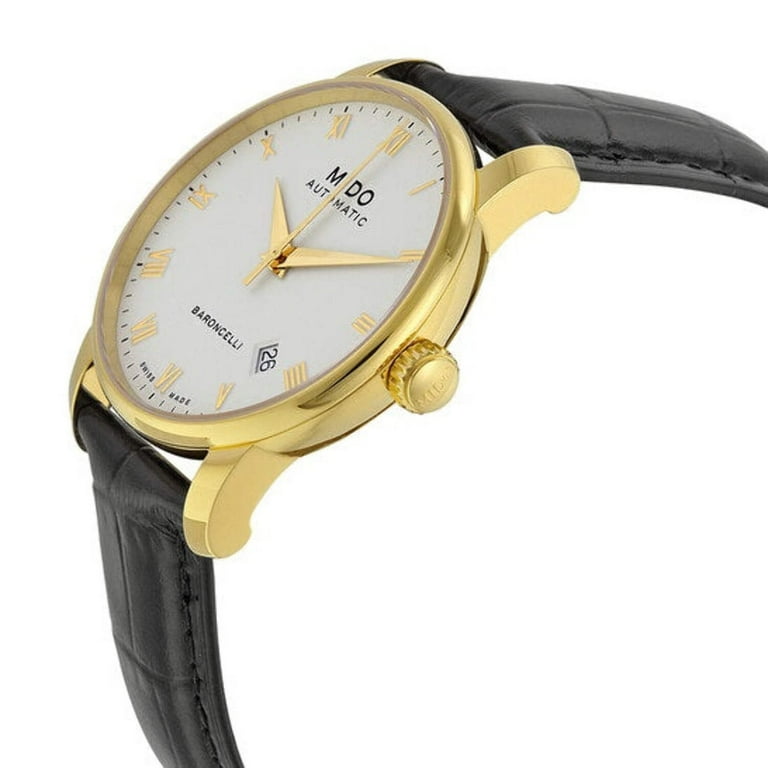Mido Baroncelli II Automatic White Dial Black Leather Mens Watch