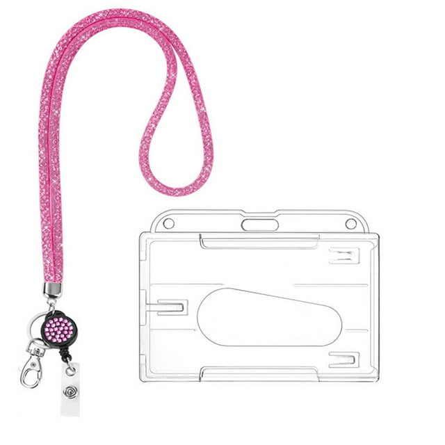 Cosmug Bling Crystal Rhinestone Lanyard Keychain | Sparkly Id Badge Holder for Women & Kids | Adjustable Neck Strap for Keys, Wallet & Cards | Teacher Student Accessory, C