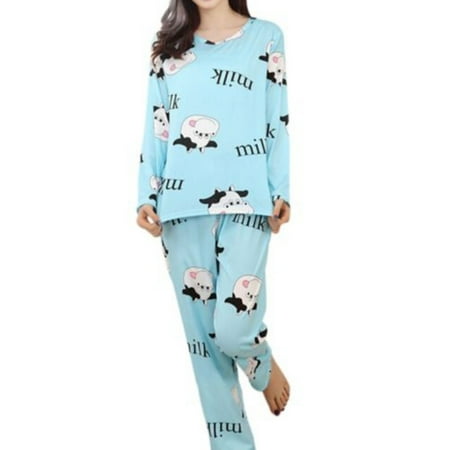 Women Casual Soft Nightwear Cartoon Print Pajamas Set