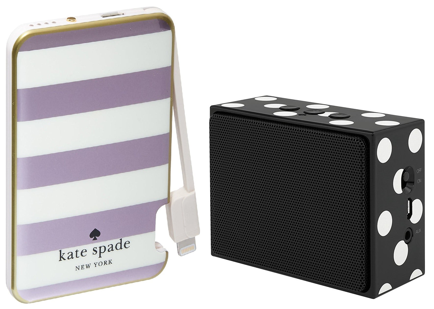 Kate Spade New York Combo Power Bank/Battery Charger with Lightning Cable  1500 mAh & Portable Wireless Bluetooth Speaker 