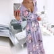 thumbnail image 4 of Vestidos bohemios divididos con estampado floral de manga larga con cuello en V informal de verano para mujer Fridja yut5235, 4 of 7
