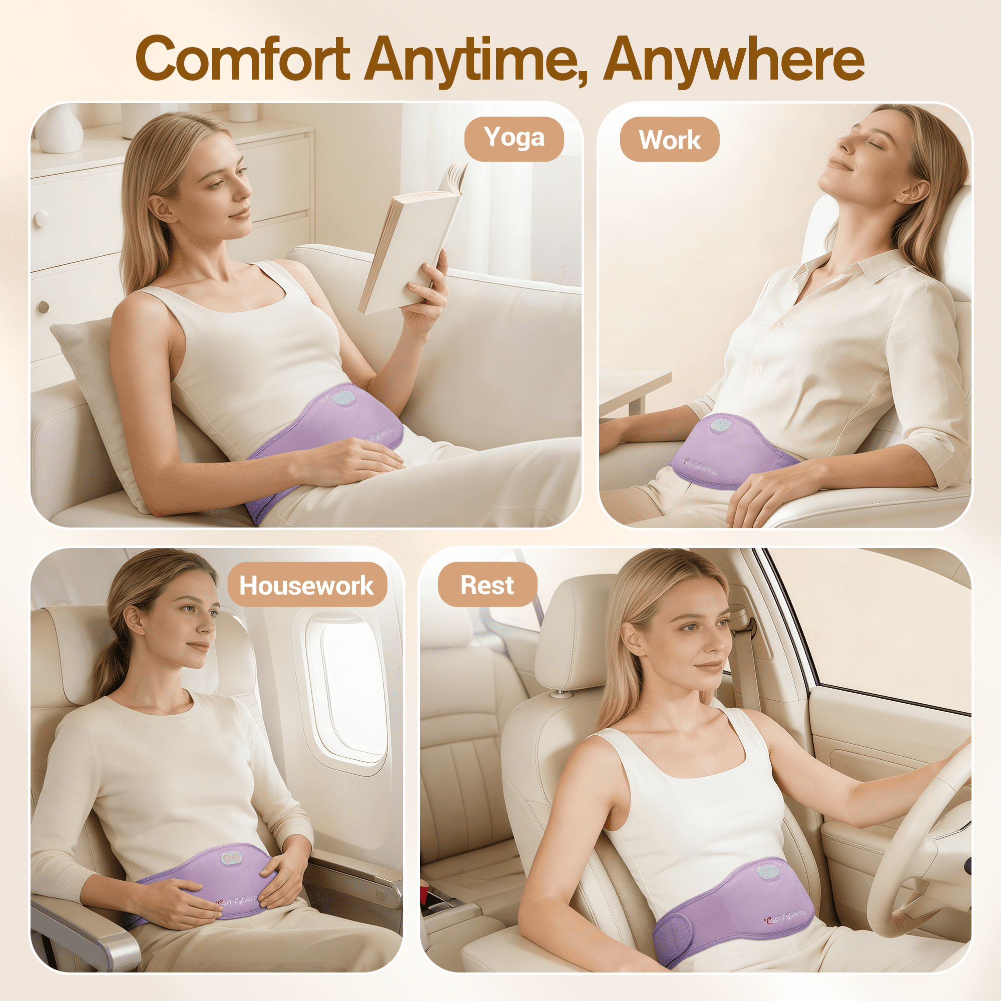 Comfytemp Cordless Heating Pad for Period Cramps, 3 Heat & Timer Settings, Gifts for Women/Girls/Mom, Purple