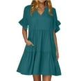 thumbnail image 1 of Vestido de Verano de Manga Corta para las Mujeres una Línea de Playa Casual, Bolsillos de Primavera Suelto Vestido de Poliéster, 1 of 8