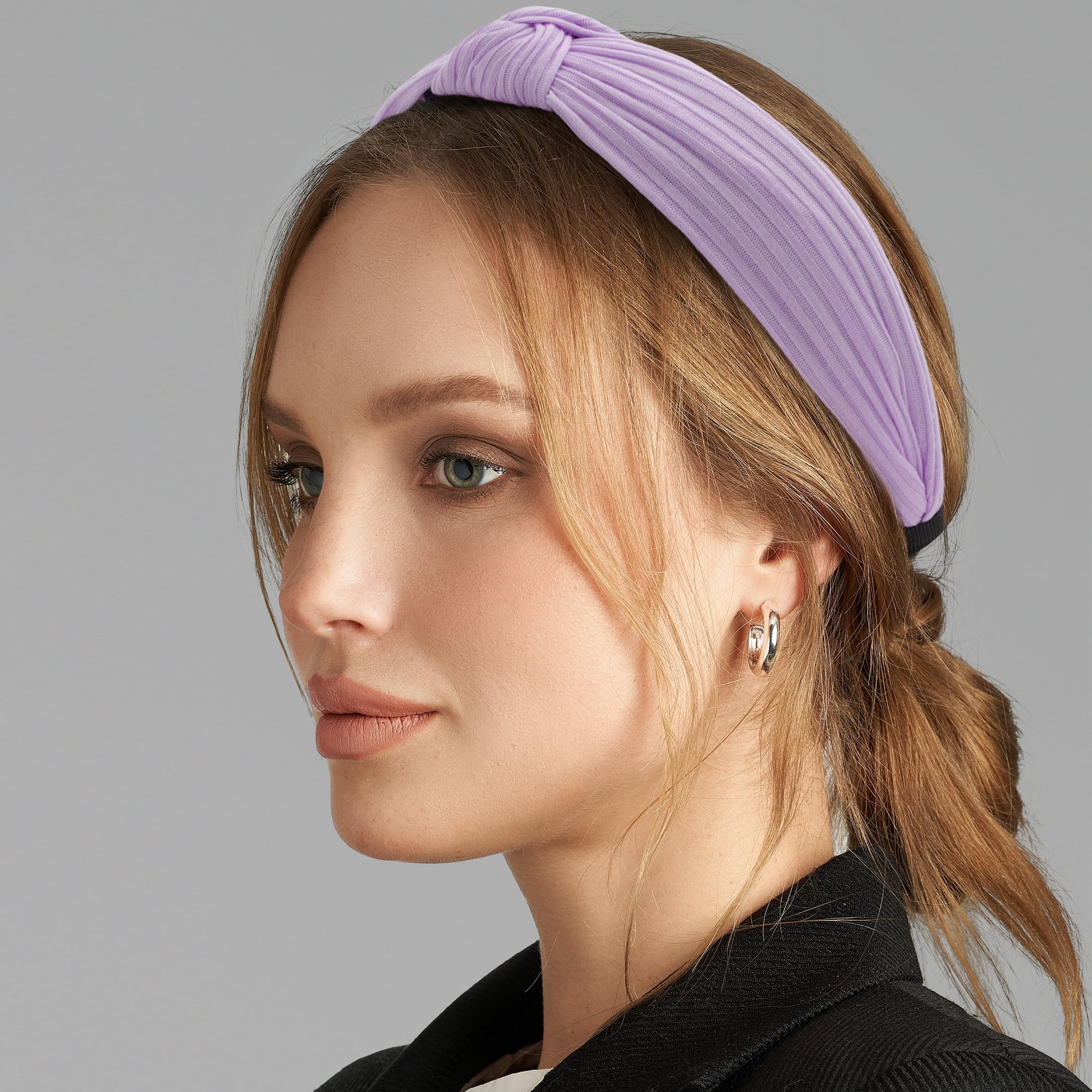 Unique Bargains Textured Cotton Knot Headband Soft Hairband 1.3 Inch Wide Purple