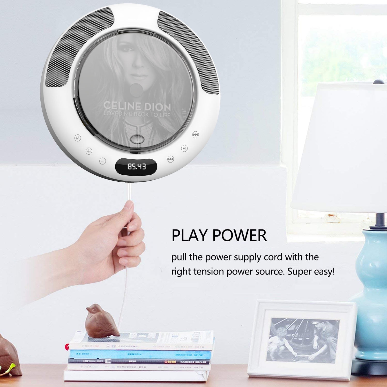 Portable CD Player with Bluetooth, FM Radio, Wall Mounted and Desk Stand CD Music Player Home Audio Boombox with Remote Control, Built-in HiFi Speakers, Support CD, USB, AUX Input/Output