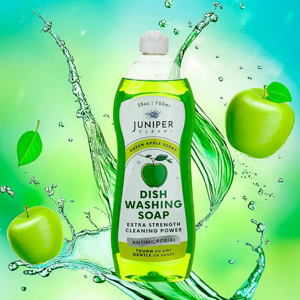 (6 Pack) Juniper Clean Liquid Dish Soap, 2 Green Apple, 2 Juniper, 2 Lemon Scent, 25 fl oz Bottle
