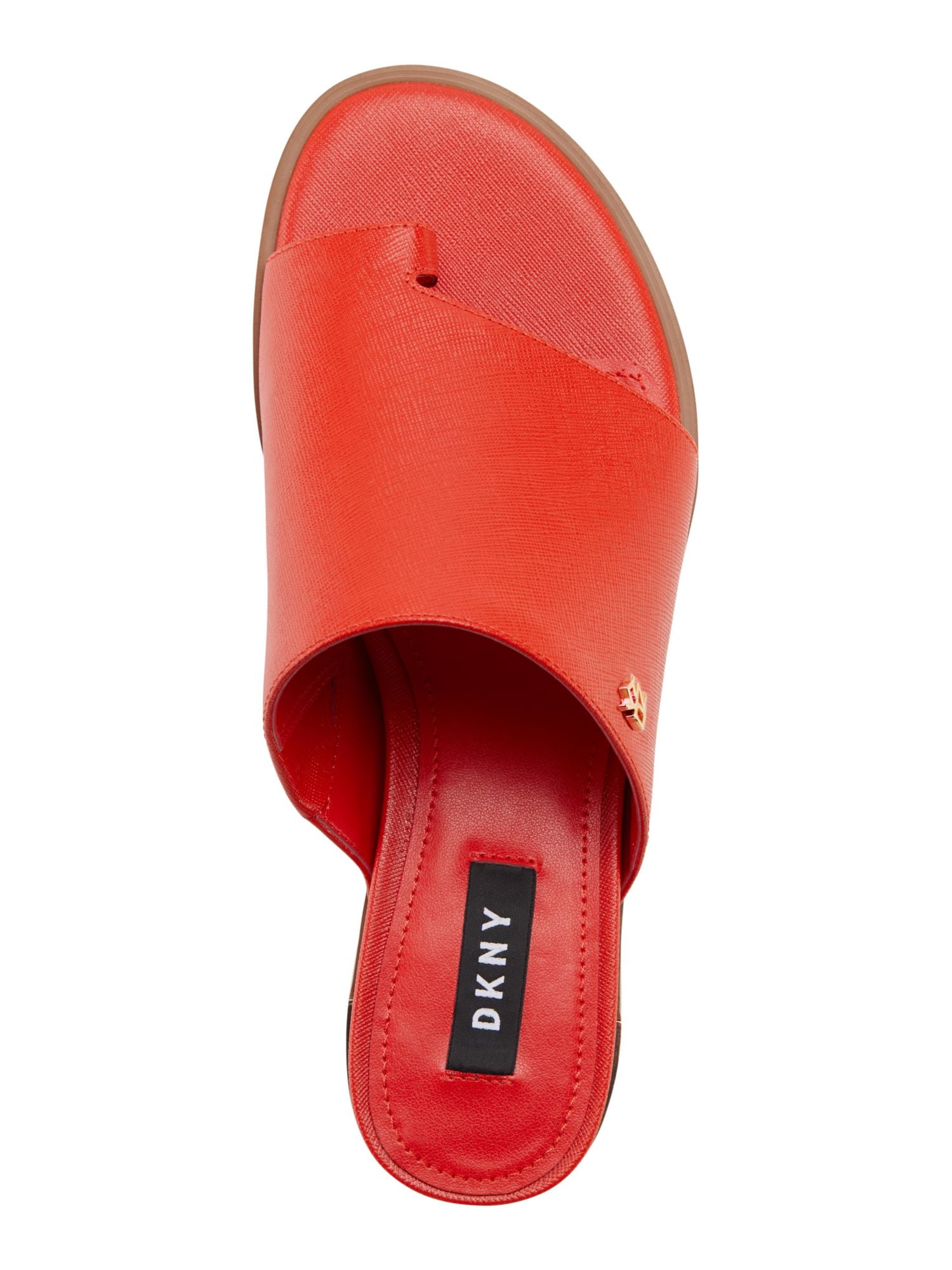 DKNY Womens Red Metallic Logo Detail Toe Ring Comfort Cushioned Daz Round  Toe Wedge Slip On Leather Slide Sandals 6 M - Walmart.com