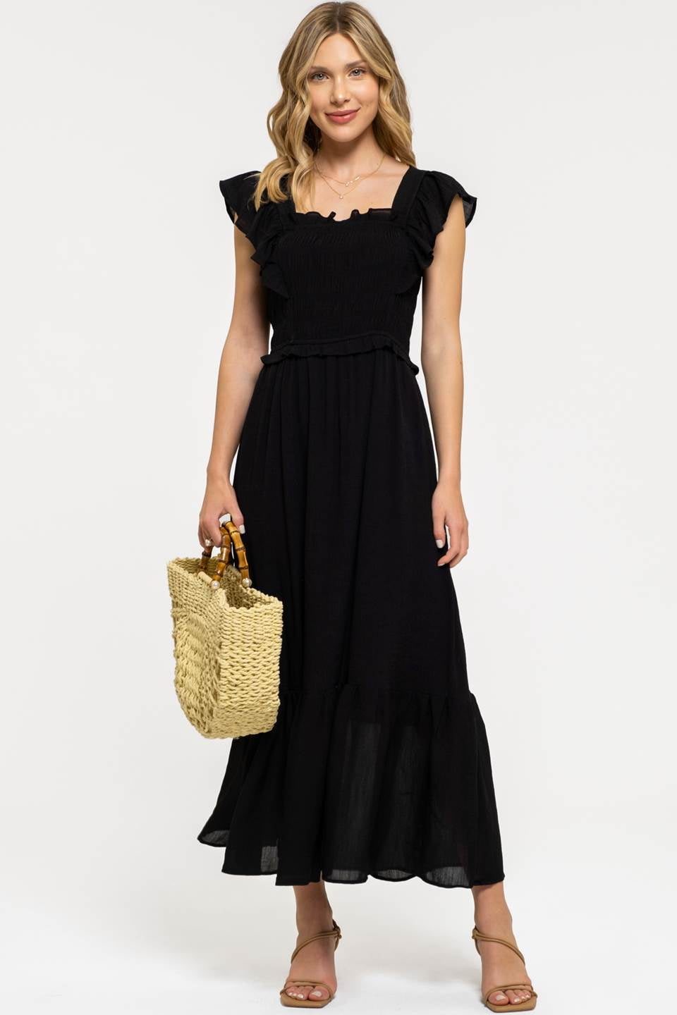 august sky women's smocked midi dress AUGUST SKY Women's Smocked Midi Dress (RD2001-A_Light Olive_Small)