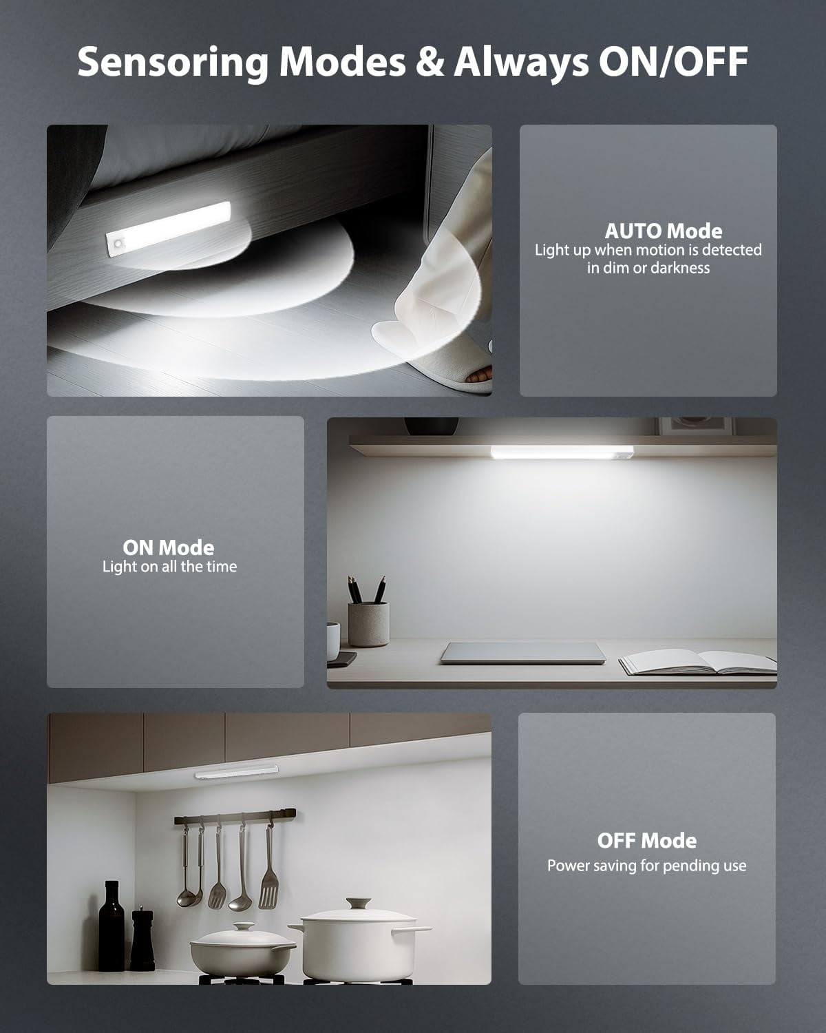 10inch Under Cabinet Lighting, 68 LED Rechargeable Motion Sensor Light Indoor, 6 Levels Dimmable Magnetic Closet Lights, Wireless Counter Lights for Kitchen, Stairs, Bedroom, 4-Pack Daylight
