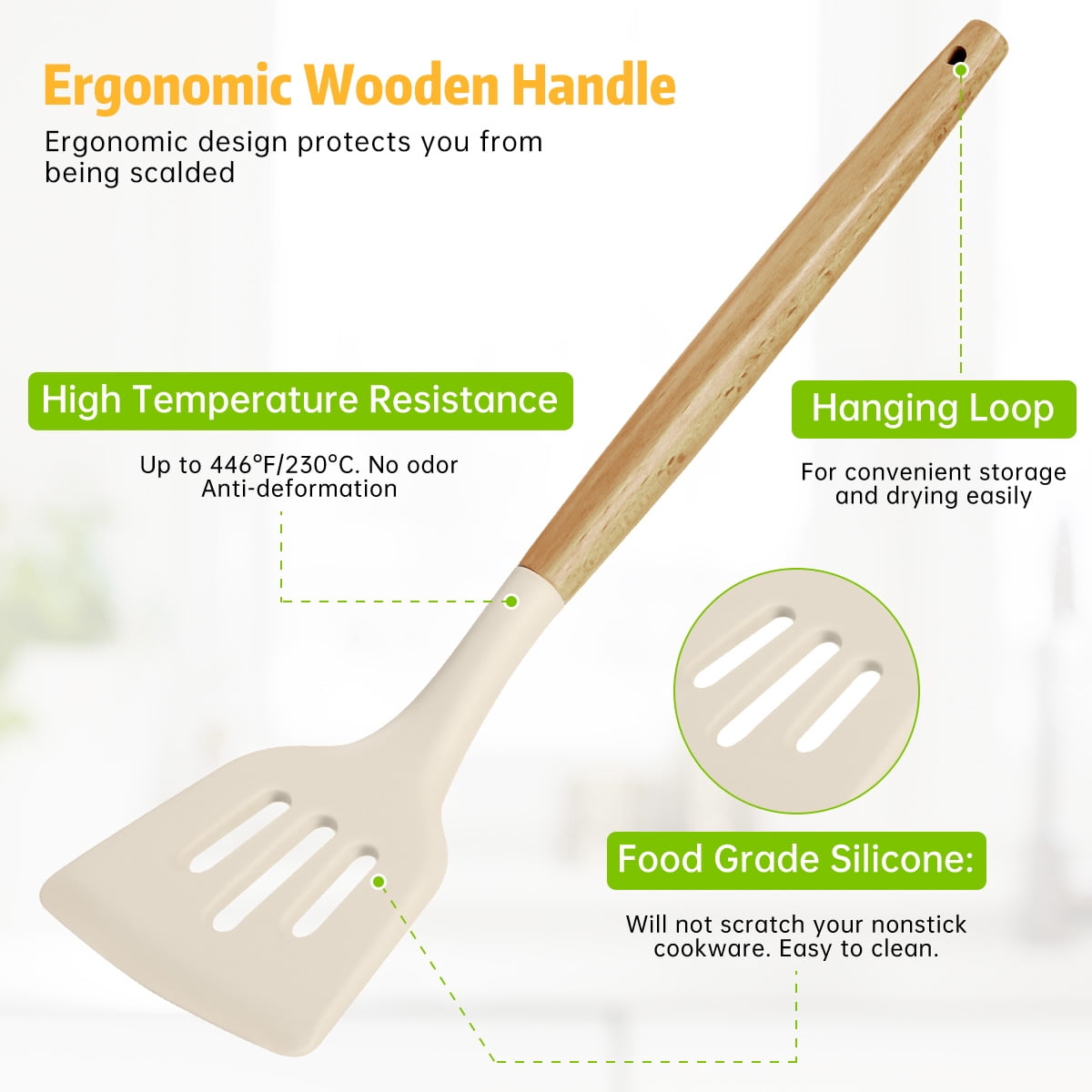 GPED 29 Pcs Silicone Kitchen Utensil Set, Cooking Utensils Set with Wooden Handle, Food Grade Silicone Spatula Set, BPA-Free, 446°F Heat Resistant Kitchen Gadgets Tools Set, White