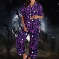 thumbnail image 5 of Purple Halloween Pajamas For Women Satin 2 Piece Loungewear,Button Down Tops Drawstring Long Pants Sleepwear Sets,Fall Winter,Holiday Party,Halloween Pajama Set Women XL, 5 of 7