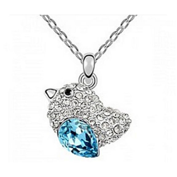 KATGI Fashion Twitter Bird Crystal Pendant Necklace in Ocean Blue