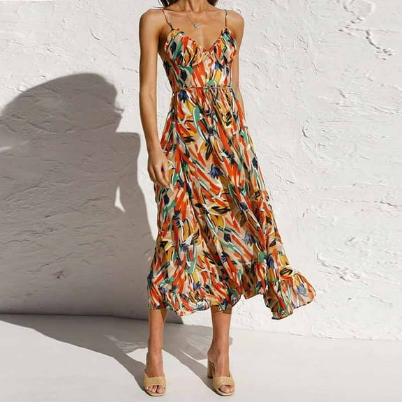 Summer temperament sexy deep V printed dress for women summer fashion women's dress