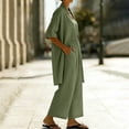thumbnail image 4 of Mifsaly Two Piece Linen Sets for Women Open Front Long Cardigan and High Waisted Wide Leg Jumpsuits with Pockets Lightweight Flowy Summer Casual Vacation Matching Outfits Green,S, 4 of 8