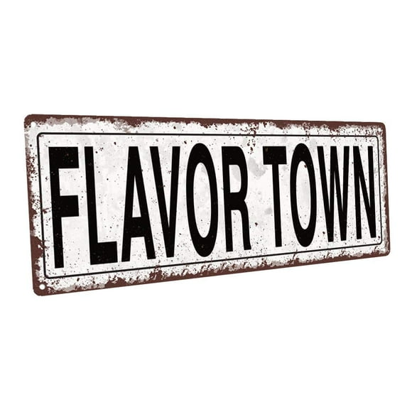 Homebody Accents Flavor Town 6"x16" Metal Sign, Wall Décor for Kitchen and Dining