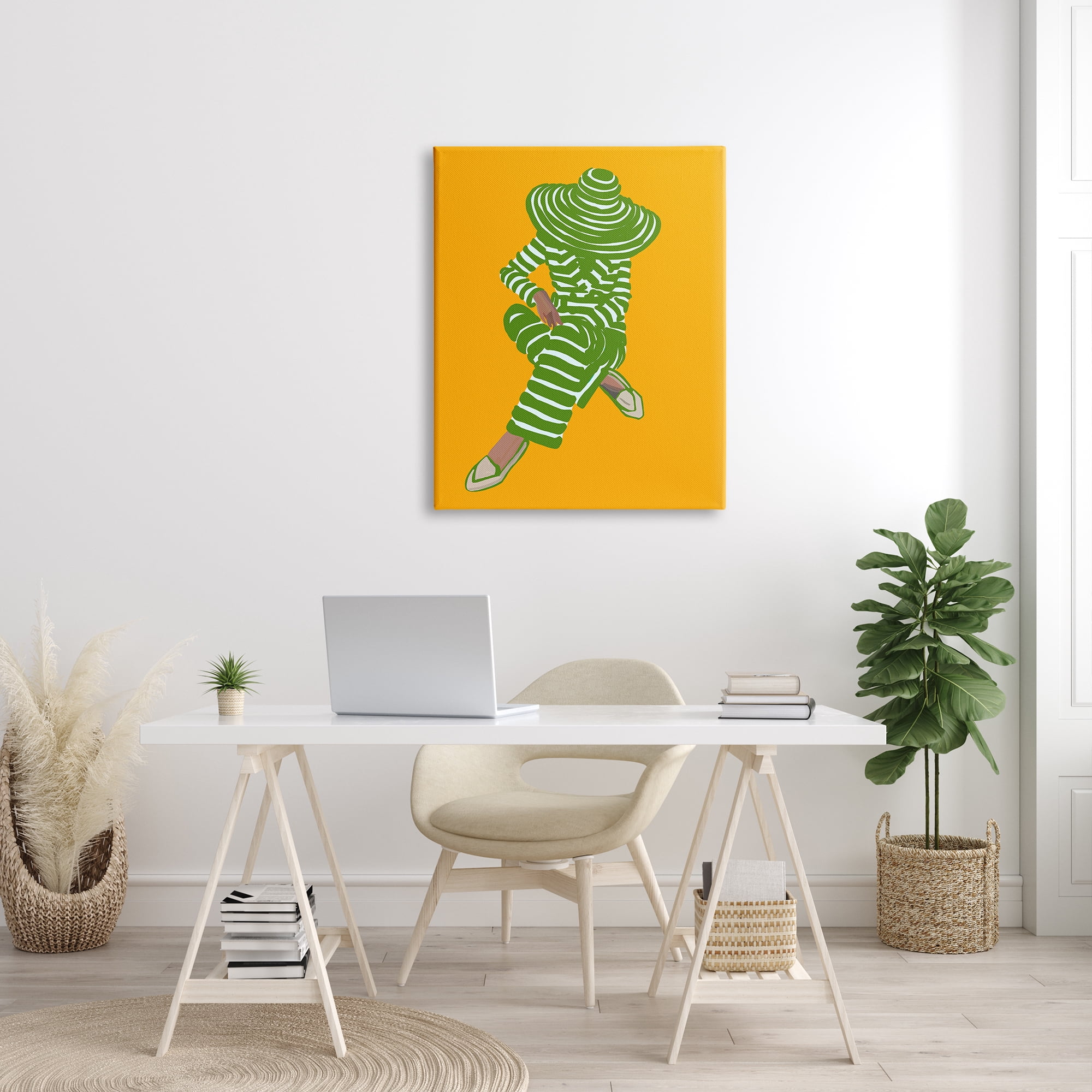 Stupell Industries Patterned Stripes Fashion Outfit Modern Woman Sitting Graphic Art Gallery Wrapped Canvas Print Wall Art, Design by Amelia Noyes