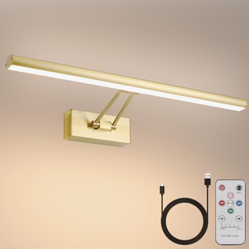 Open Box Wirelessly Operated Art Light, 17.5" Only For Howmzon, Brass Plated - Gold/Brass