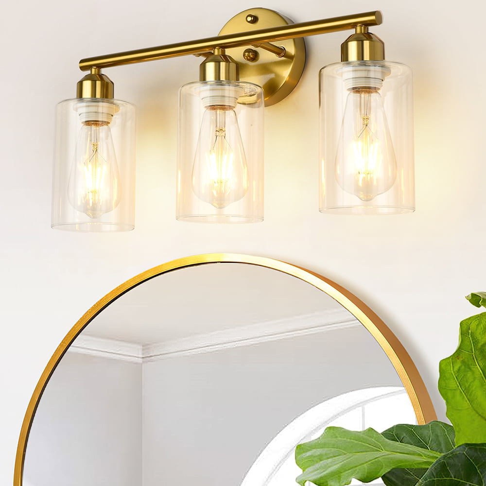 GoYeel Bathroom Vanity Light Fixtures Gold 3 Light Wall Sconces with Clear Glass Shades