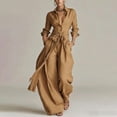 thumbnail image 2 of TEAJOPSUU Women's 2 Pcs Outfits Long Sleeve Button Front Collared Belted Shirts Loose Wide Leg Pants with Pockets Flowy Solid Mathcing Sets Women Clothing Khaki, 2 of 8