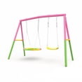 thumbnail image 3 of Aukfa Double Swing Set, 330 lbs Heavy-Duty Backyard Swing Set for Kids and Adults,Outdoor Patio Playground Swing with 32" Saucer Swing & Belt Swing Seats, Pink, 3 of 5