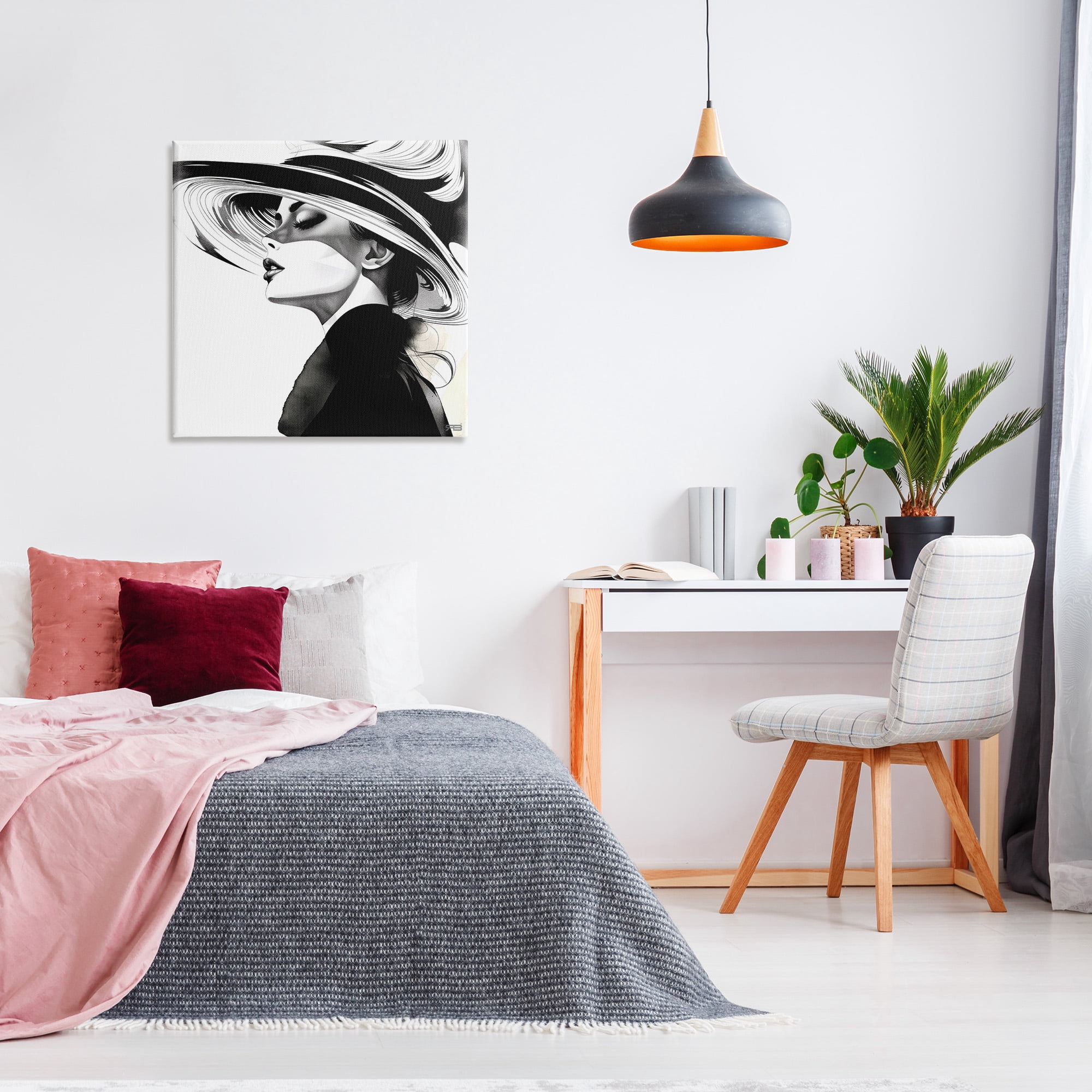 Stupell Industries Woman & Abstract Hat Abstract Painting Gallery Wrapped Canvas Art Print Wall Art, 30 x 30