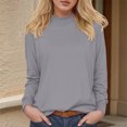 thumbnail image 2 of felwors Mock Neck Tops for Women Long Sleeve Basic Cute Fall Shirts Dressy Casual Lightweight Work Blouse Undershirt Light Gray, M, 2 of 5