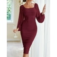 thumbnail image 3 of YOGAFOX Women's Long Lantern Sleeve Wedding Guest Dress Bodycon Square Neck Mesh Ruched Midi Dresses（Winered,M）, 3 of 3