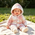 thumbnail image 6 of Bovxnpu Newborn Bodysuits Toddler Kids Winter Fleece Hooded FooTied Romper Jumpsuit Bottoms, 6 of 7
