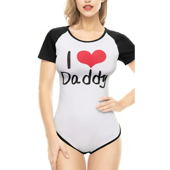 CutiePlusU Cotton Button Crotch Bodysuit Onesie Pajamas Classics Romper - Love Red+Black XS