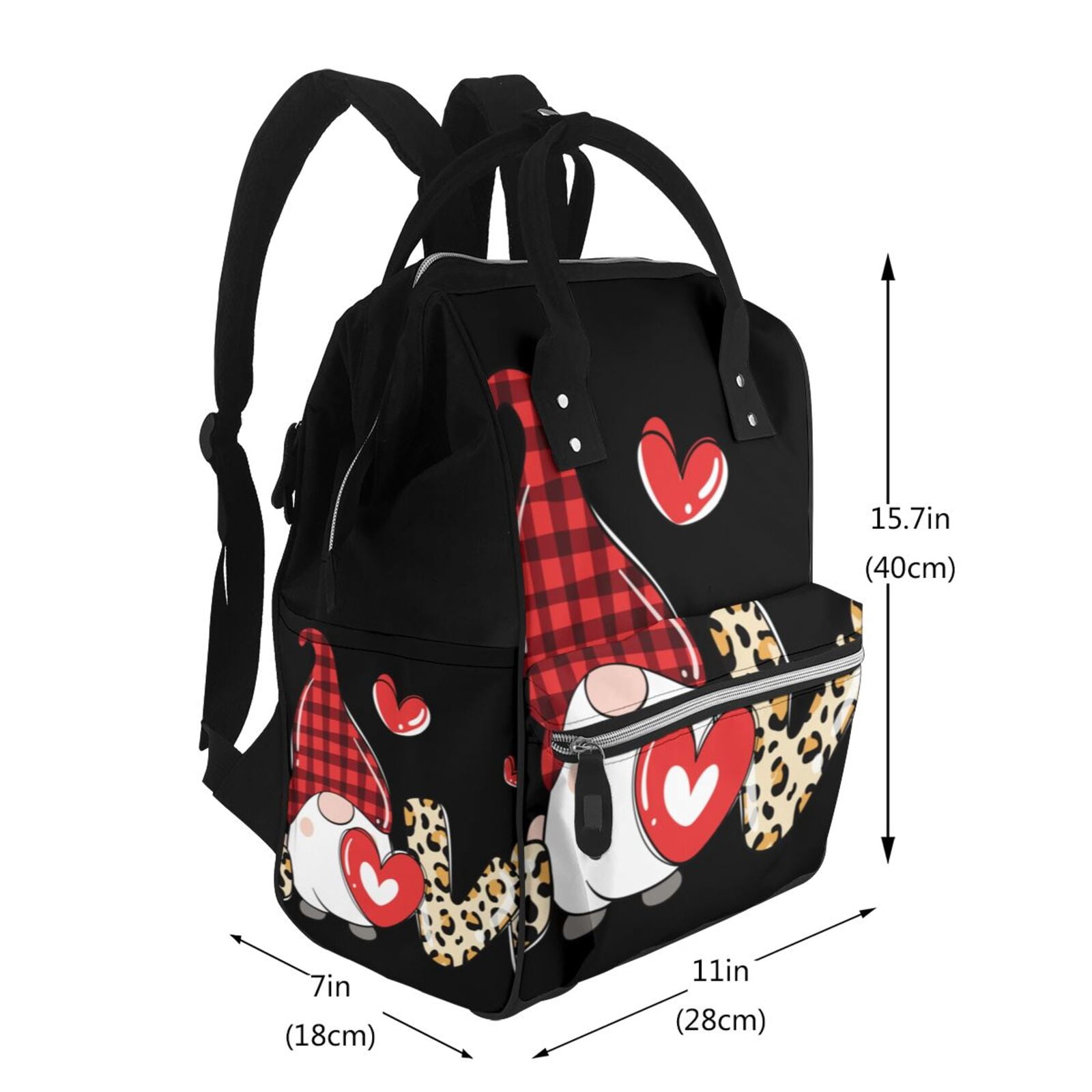Fuzoiu Love Gnomes Print Diaper Bag Backpack,Baby Essentials Travel Tote,Multi function Waterproof Diaper Bag, Travel Essentials Baby Bag - Unisex