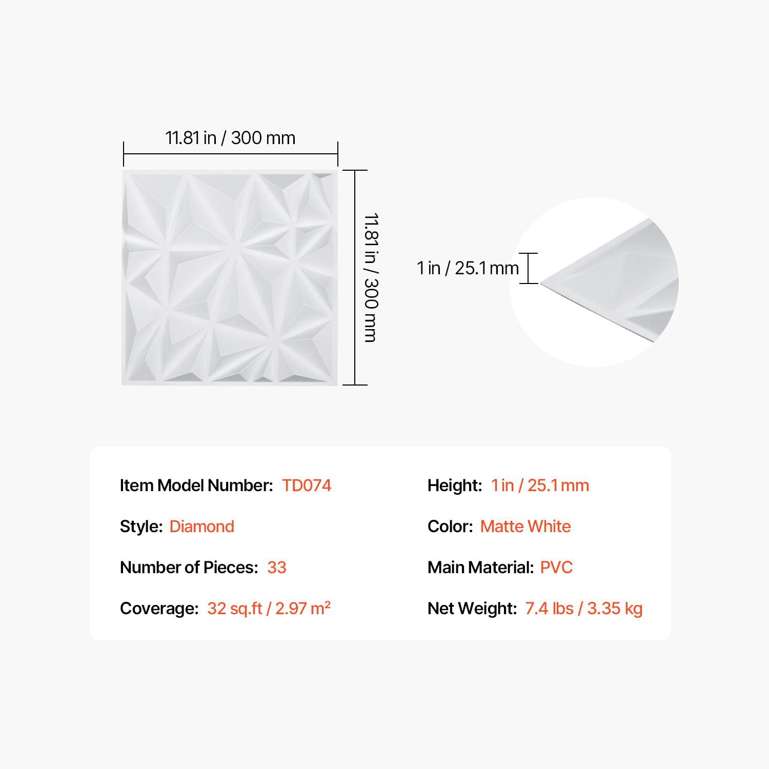 3D Wall Panels 33-Pack 11.81"x11.81", PVC Diamond Tiles, 32 Sq.Ft Coverage, for Bedroom Living Room Gaming Room (Not for Ceilings)