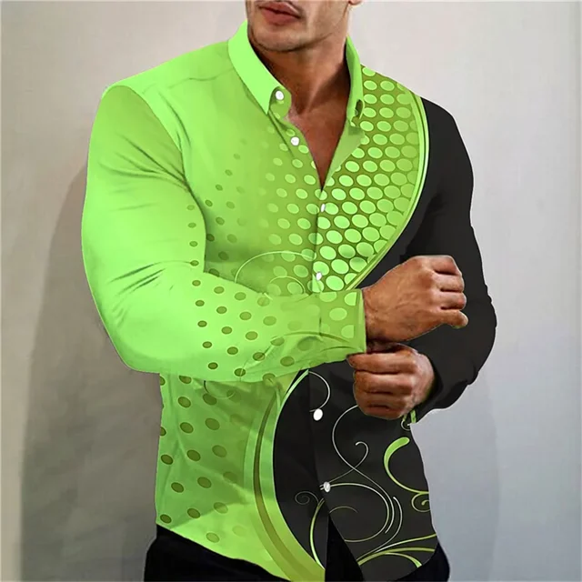 Camisa estampada de lunares multicolor nueva de , camisa de manga larga con cuello de fiesta social de lujo a la moda para hombre, talla grande XS-6XL