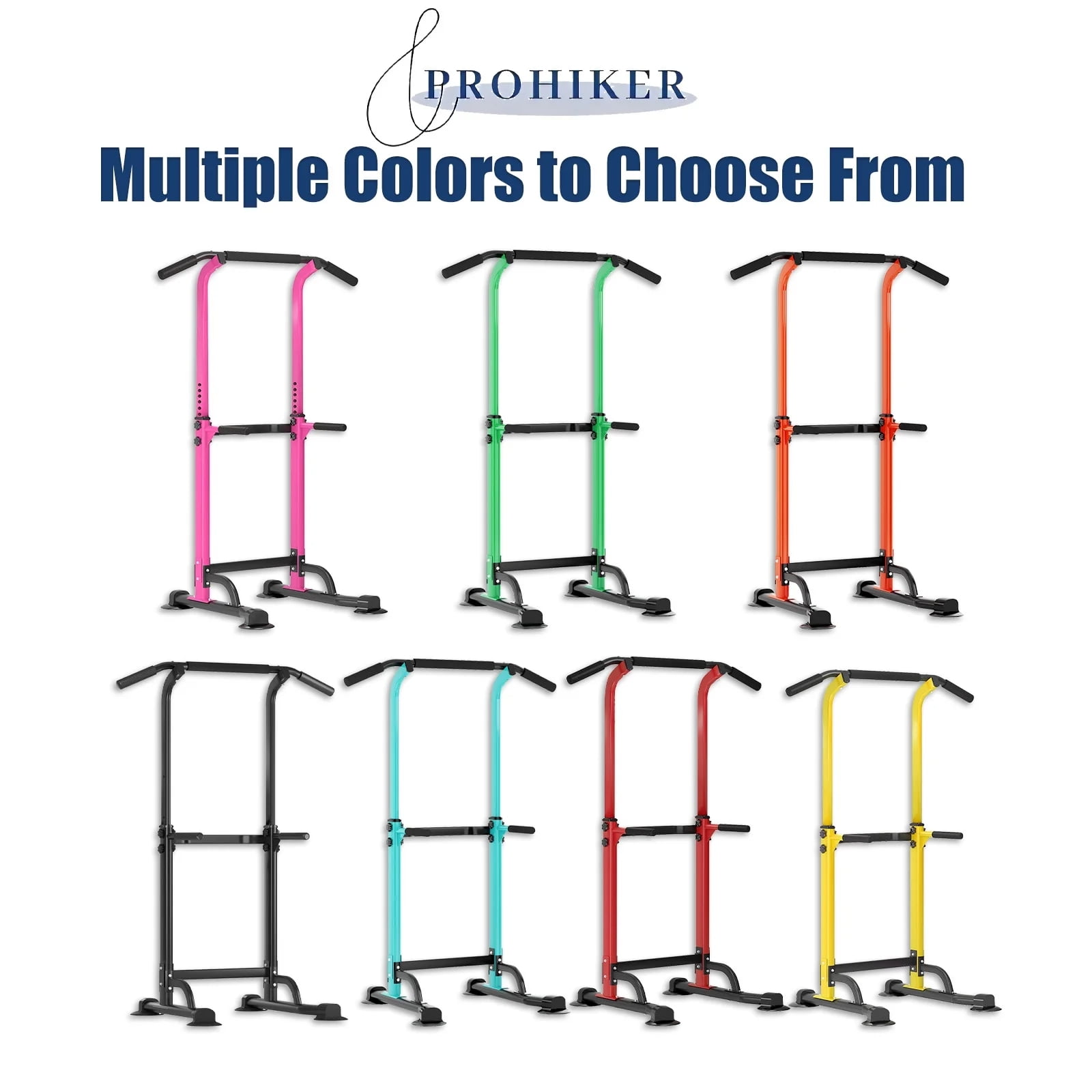 PROHIKER Power Tower Dip Station, Pull Up Bar Stand Power Rack with Backrest, Height Adjustable Strength Training Equipment for Fitness Home Workout, Blue