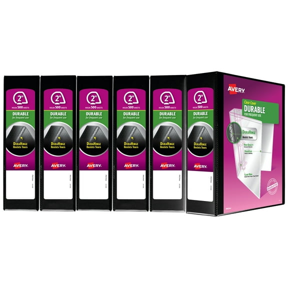 Avery Durable View 3 Ring Binder, 2" Slant Rings, 1 Black Binder (17031) - 6 Pack