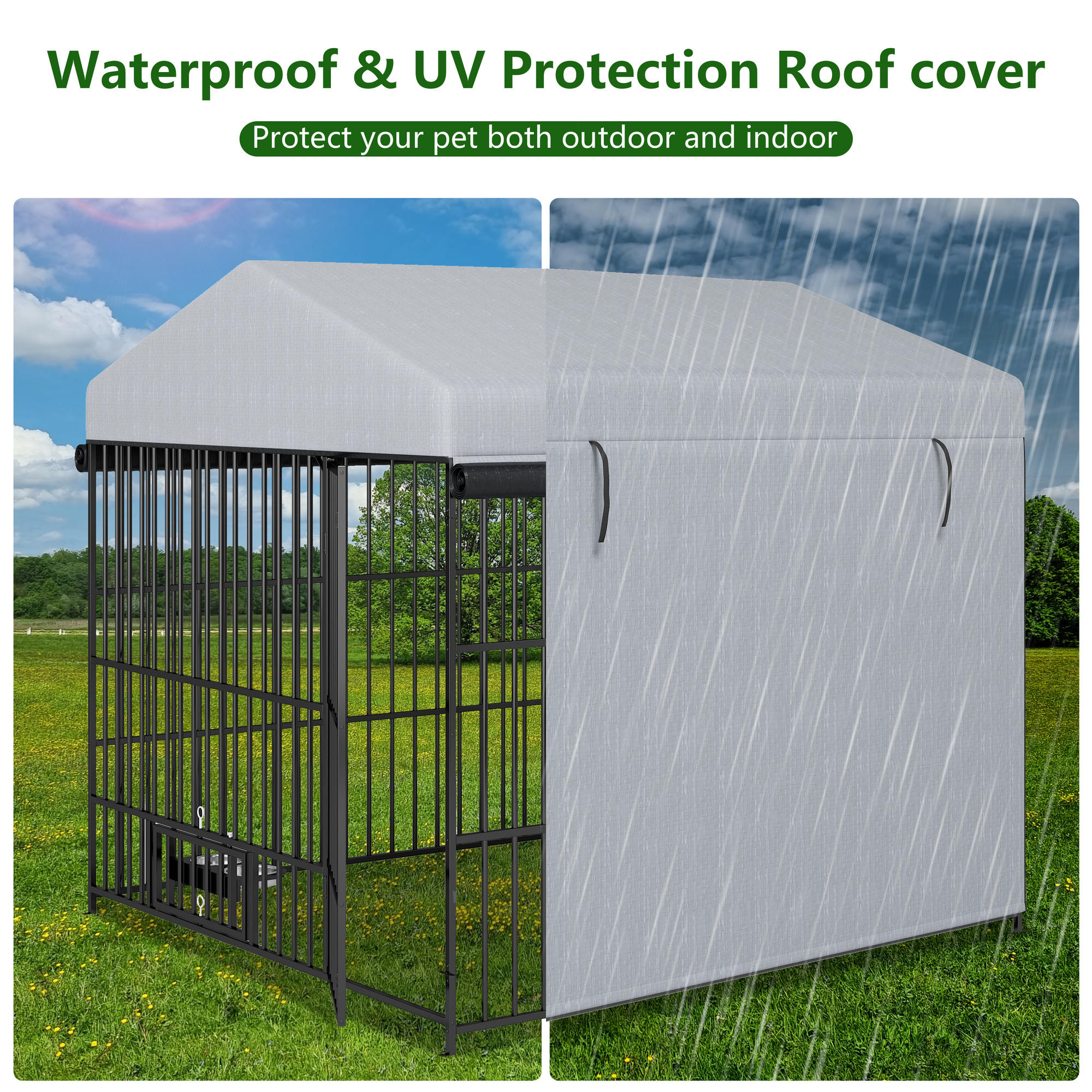 QNACPY Heavy-duty Large Dog Kennel, Outdoor Pet Pens Run Enclosure Animal Hutch Metal Coop Fence with Roof Cover for Small/Medium/Large Dogs(6.6'L x 6.6'W x 6.4'H)