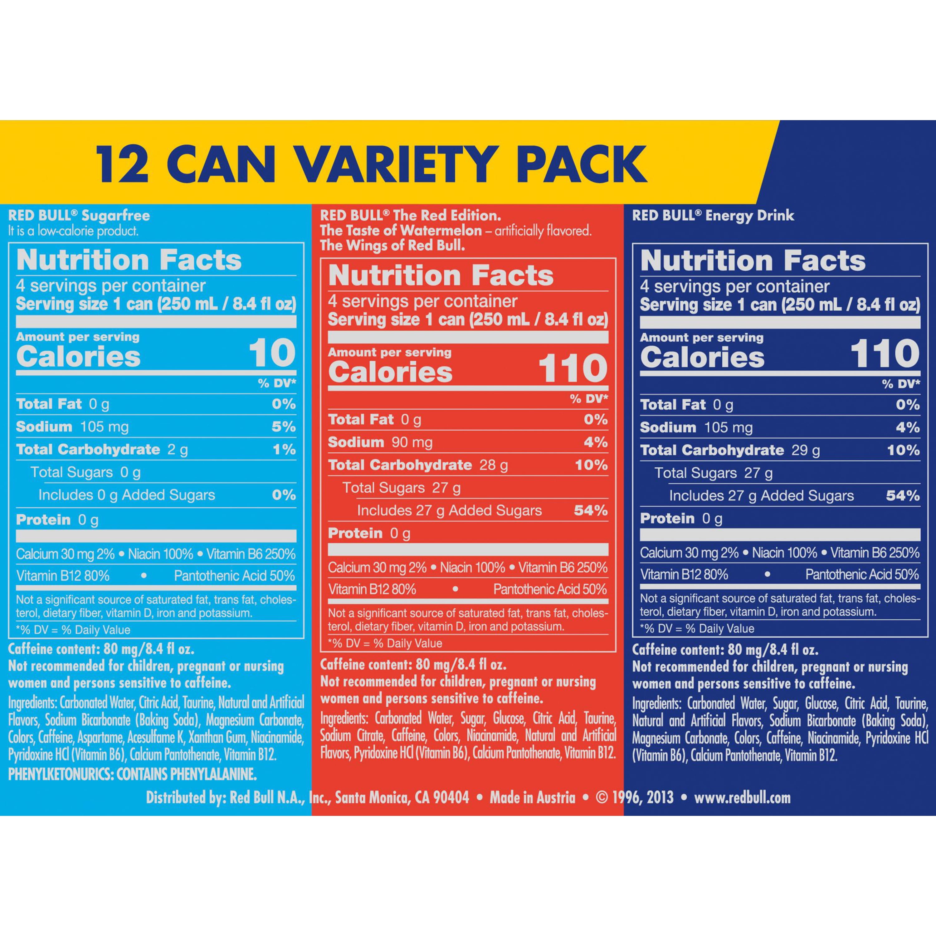 Red Bull Energy Drink, Sugarfree and Red Edition Energy Drink Variety Pack, 8.4 Fl Oz, Pack of 12 Cans